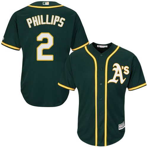 Athletics #2 Tony Phillips Green Cool Base Stitched Youth MLB Jersey